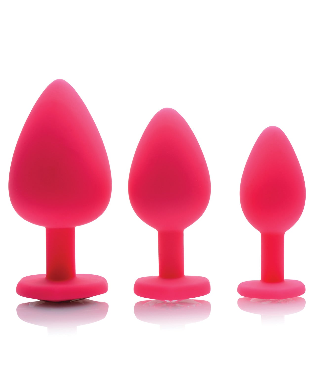 Frisky Hearts 3pc Silicone Anal Plugs W-gems - Pink - LUST Depot