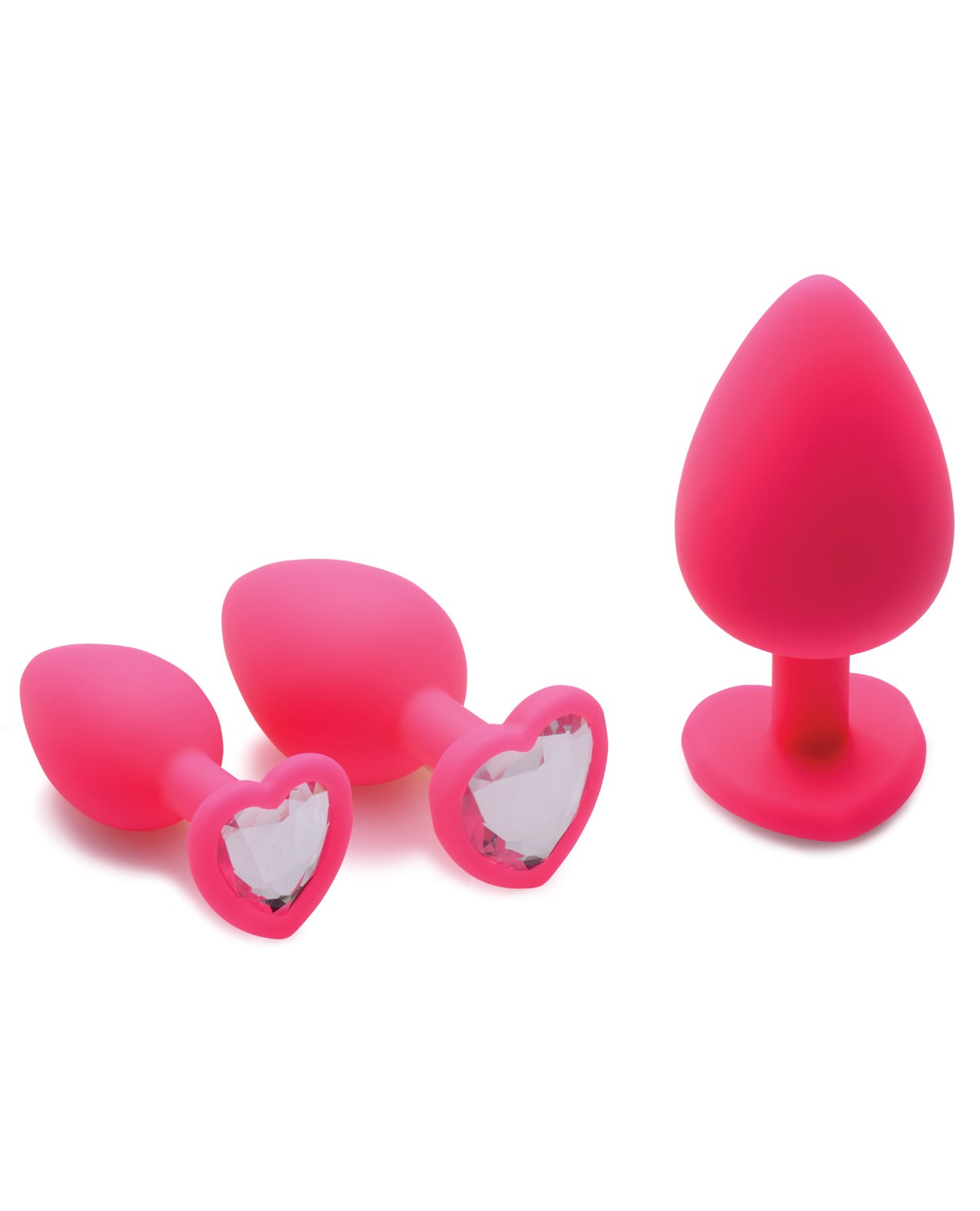 Frisky Hearts 3pc Silicone Anal Plugs W-gems - Pink - LUST Depot