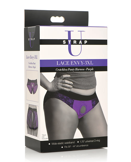 Strap U Lace Envy Crotchless Panty Harness - 3xl Purple - LUST Depot