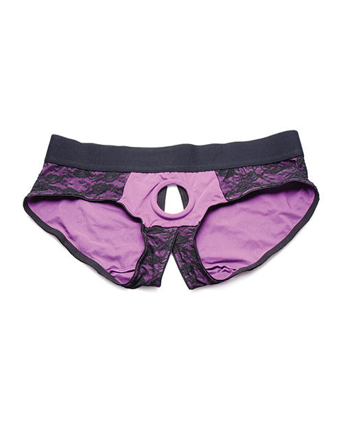 Strap U Lace Envy Crotchless Panty Harness - 3xl Purple - LUST Depot