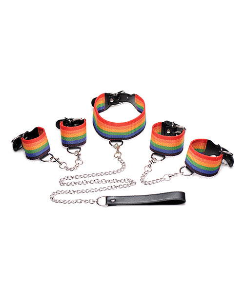 Master Series Kinky Pride Rainbow Bondage Set - Wrist & Ankle Cuffs & Collar W-leash - LUST Depot