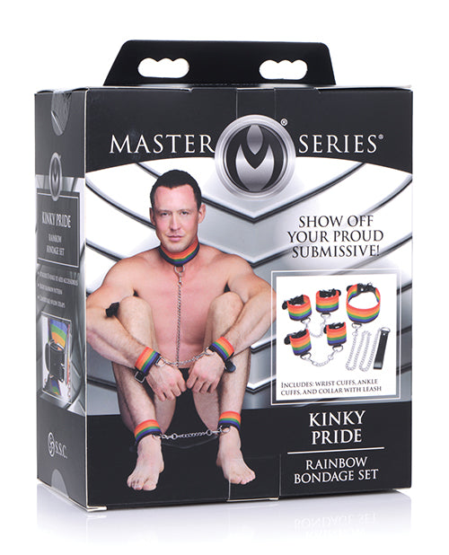 Master Series Kinky Pride Rainbow Bondage Set - Wrist & Ankle Cuffs & Collar W-leash - LUST Depot