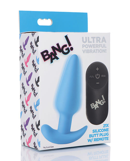 Bang! 21x Vibrating Silicone Butt Plug W-remote - Blue - LUST Depot