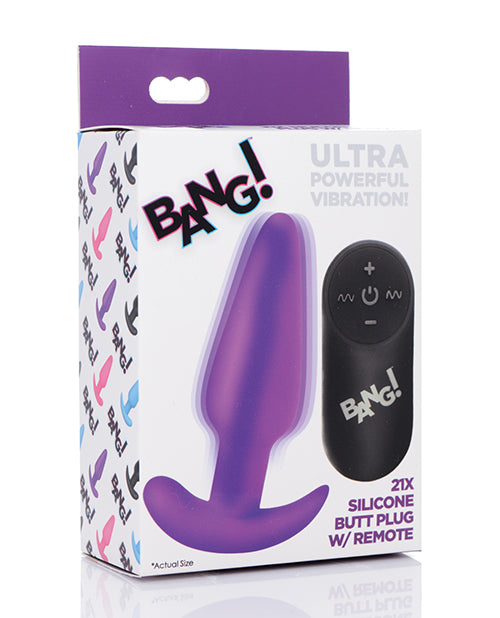 Bang! 21x Vibrating Silicone Butt Plug W-remote - Purple - LUST Depot