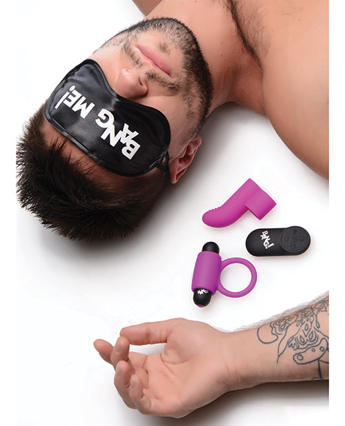 Bang! Couple's Kit With Rc Bullet, Blindfold, Cock Ring & Finger Vibe - Purple - LUST Depot