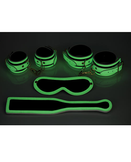 Master Series Kink In The Dark Glowing Cuffs & Blindfold & Paddle Set - LUST Depot