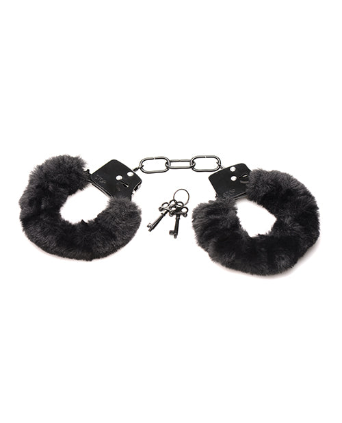 Master Series Cuffed In Fur Furry Handcuffs - Black - LUST Depot