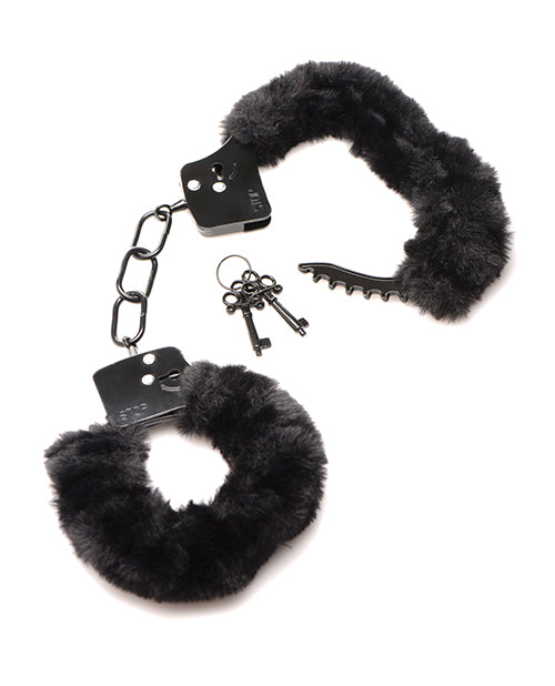 Master Series Cuffed In Fur Furry Handcuffs - Black - LUST Depot