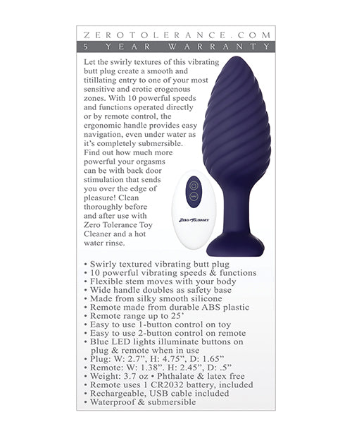 Zero Tolerance Wicked Twister Anal Rechargeable - Purple - LUST Depot