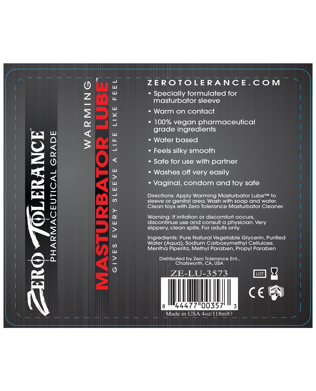 Zero Tolerance Warming Masturbator Lube - 4 Oz - LUST Depot