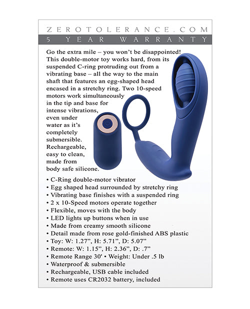 Zero Tolerance Extra Mile C Ring Vibrator - Blue - LUST Depot