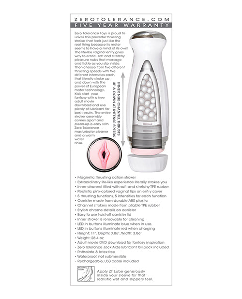 Zero Tolerance The Thrusting Stroker Rechargeable - White - LUST Depot